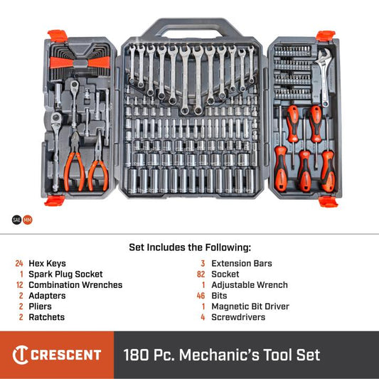 Crescent 180 Piece 1/4" and 3/8" Drive 6 Point SAE/Metric Professional Tool Set