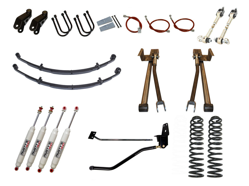 Rusty's XJ Cherokee 4.5" Long Travel Kit with 3" Rear Leaf Springs and 1.5" Extended Shackles