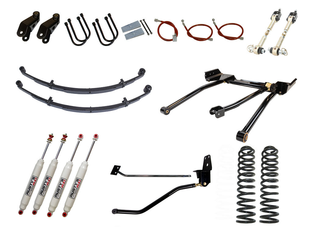 Rusty's XJ Cherokee 4.5" Long Travel Kit with 3" Rear Leaf Springs and 1.5" Extended Shackles