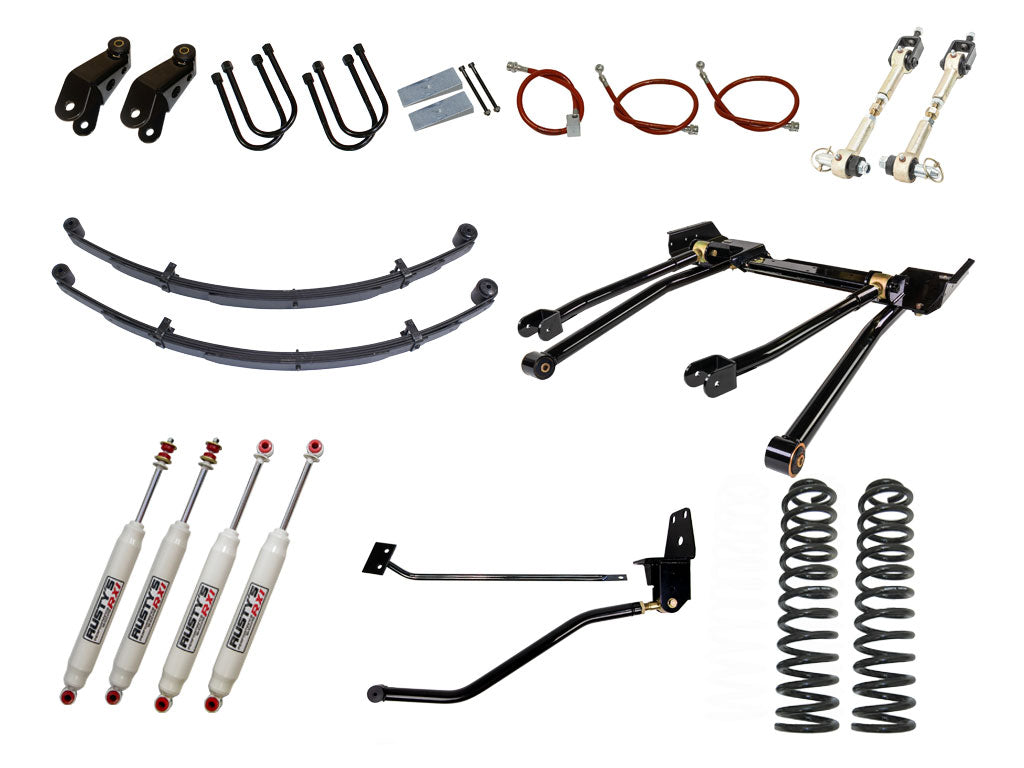 Rusty's XJ Cherokee 4.5" Long Travel Kit with 3" Rear Leaf Springs and 1.5" Extended Shackles