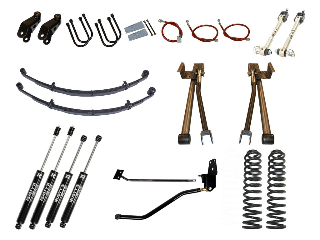 Rusty's XJ Cherokee 4.5" Long Travel Kit with 3" Rear Leaf Springs and 1.5" Extended Shackles