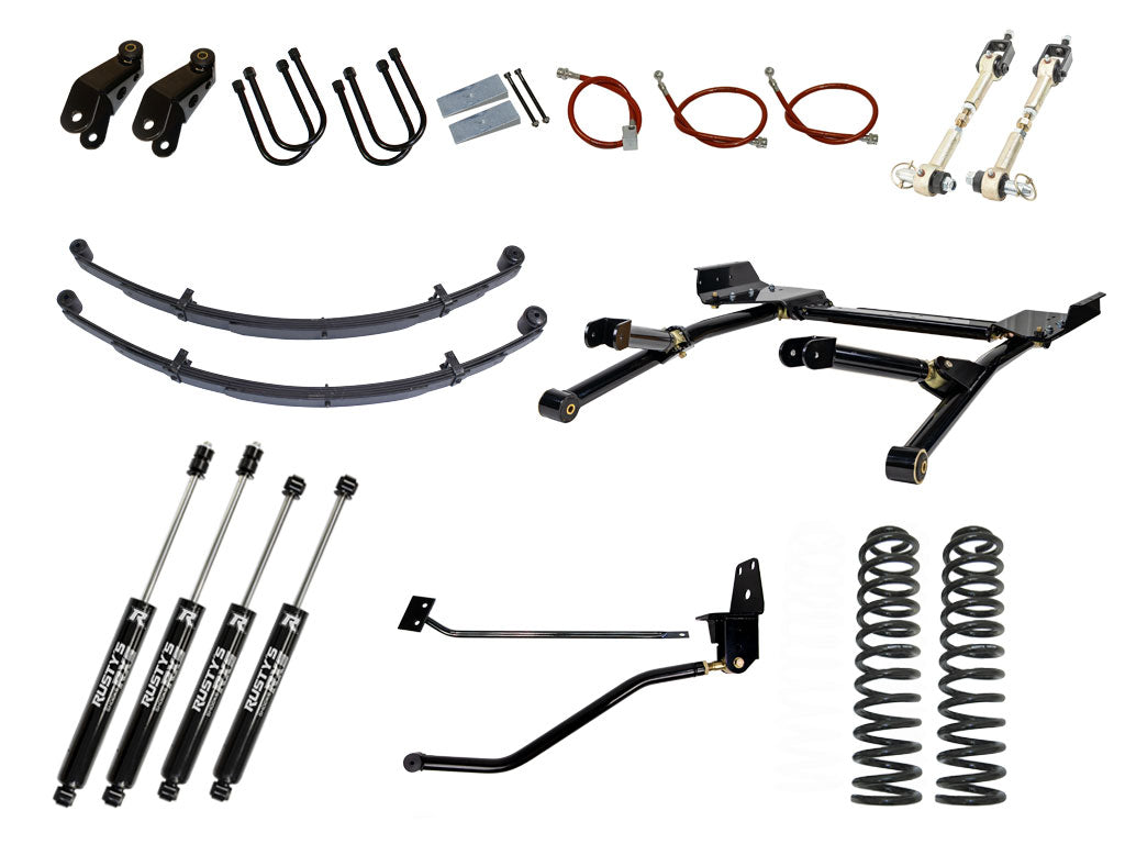 Rusty's XJ Cherokee 4.5" Long Travel Kit with 3" Rear Leaf Springs and 1.5" Extended Shackles