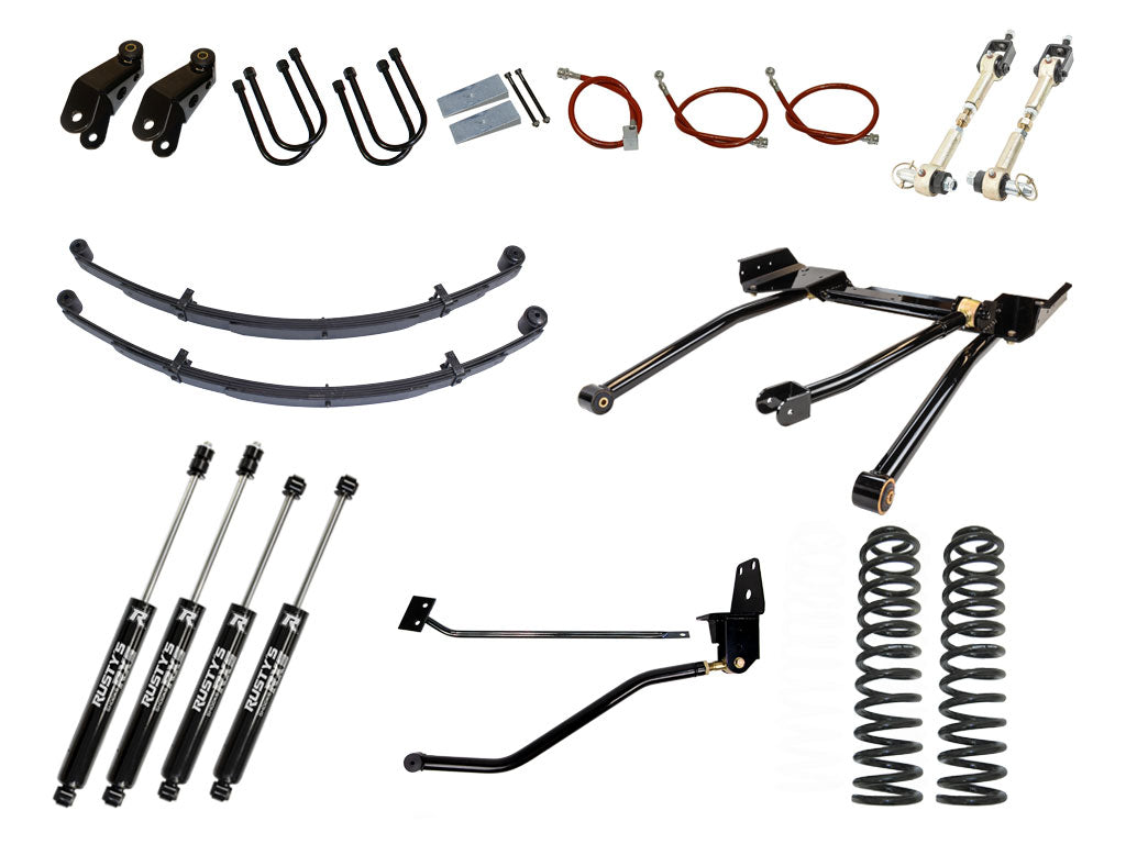 Rusty's XJ Cherokee 4.5" Long Travel Kit with 3" Rear Leaf Springs and 1.5" Extended Shackles