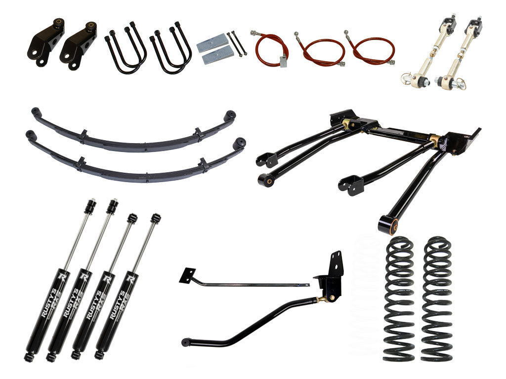 Rusty's XJ Cherokee 4.5" Long Travel Kit with 3" Rear Leaf Springs and 1.5" Extended Shackles