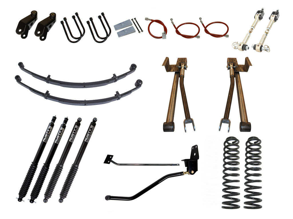 Rusty's XJ Cherokee 4.5" Long Travel Kit with 3" Rear Leaf Springs and 1.5" Extended Shackles