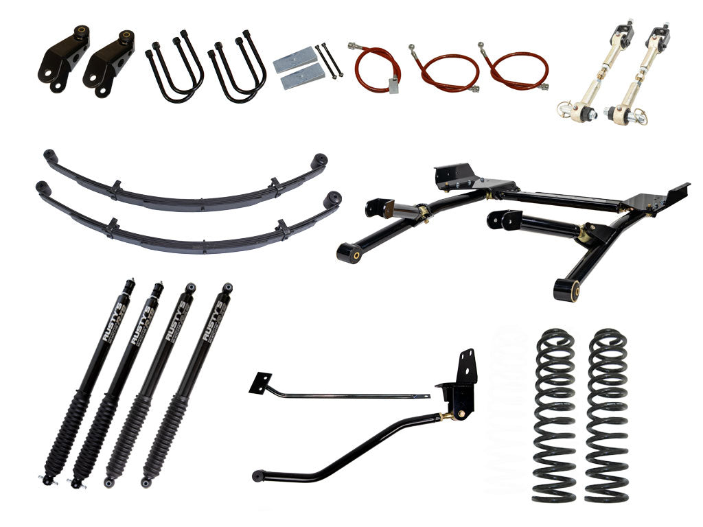 Rusty's XJ Cherokee 4.5" Long Travel Kit with 3" Rear Leaf Springs and 1.5" Extended Shackles