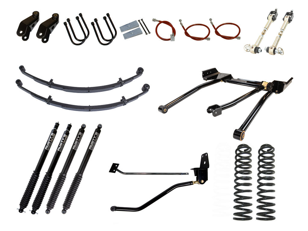 Rusty's XJ Cherokee 4.5" Long Travel Kit with 3" Rear Leaf Springs and 1.5" Extended Shackles