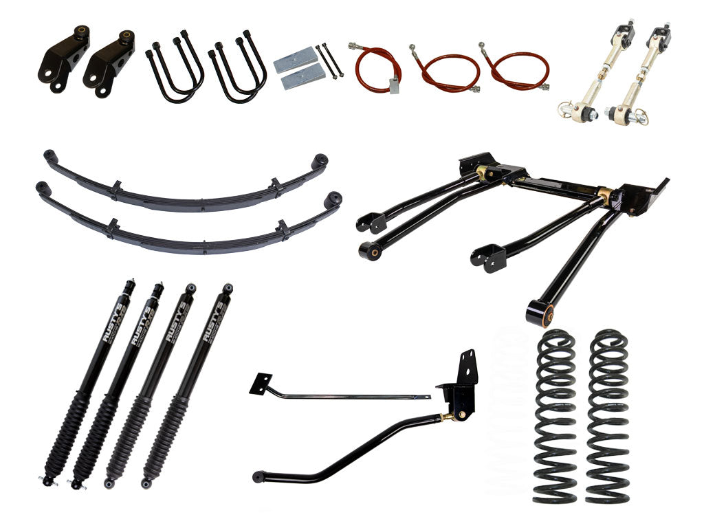 Rusty's XJ Cherokee 4.5" Long Travel Kit with 3" Rear Leaf Springs and 1.5" Extended Shackles