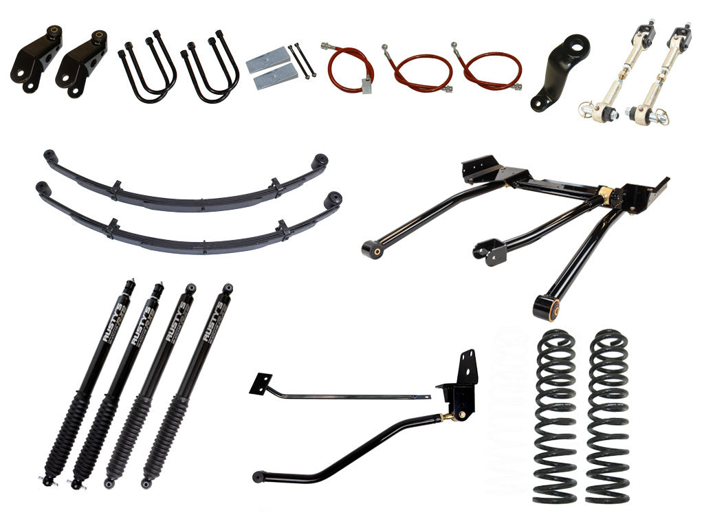 Rusty's XJ Cherokee 6.5" Long Travel Kit with 4.5" Rear Leaf Springs and 1.5" Extended Shackles