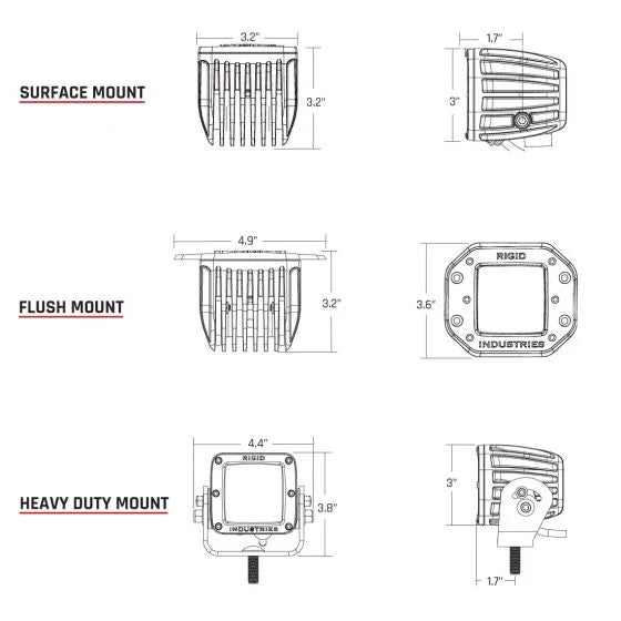 Rigid Industries Diffused Rear Facing High/Low Sufrace Mount Yellow 2 Lights