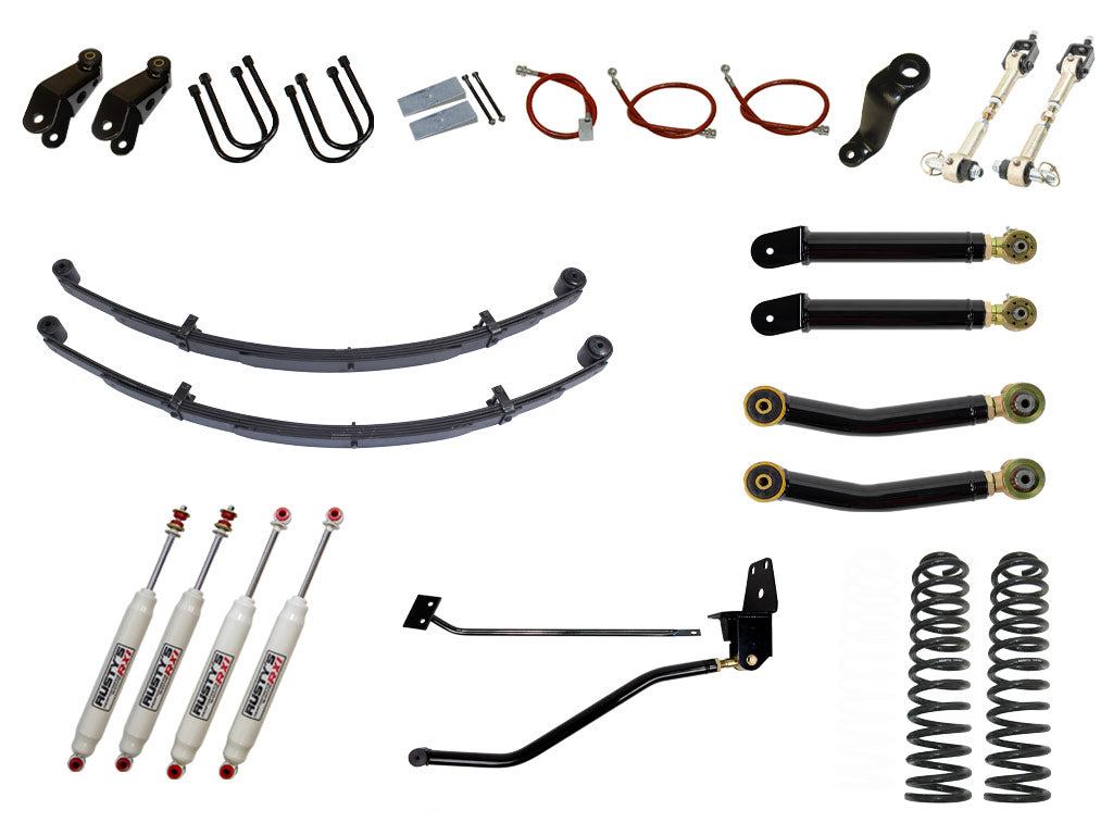 Rusty's XJ Cherokee 6.5" Spring Pack Kit With 4.5" Rear Leaf Springs And 1.5" Extended Shackles