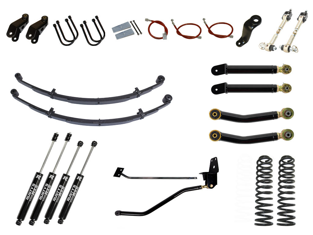 Rusty's XJ Cherokee 6.5" Spring Pack Kit With 4.5" Rear Leaf Springs And 1.5" Extended Shackles