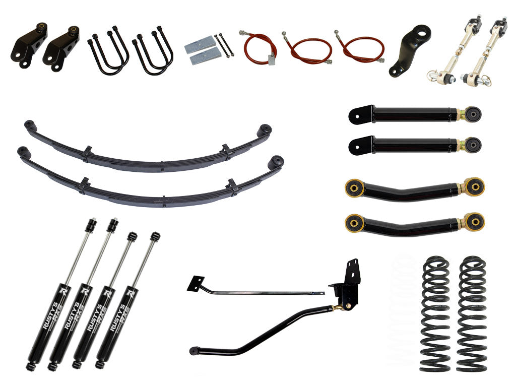 Rusty's XJ Cherokee 6.5" Spring Pack Kit With 4.5" Rear Leaf Springs And 1.5" Extended Shackles