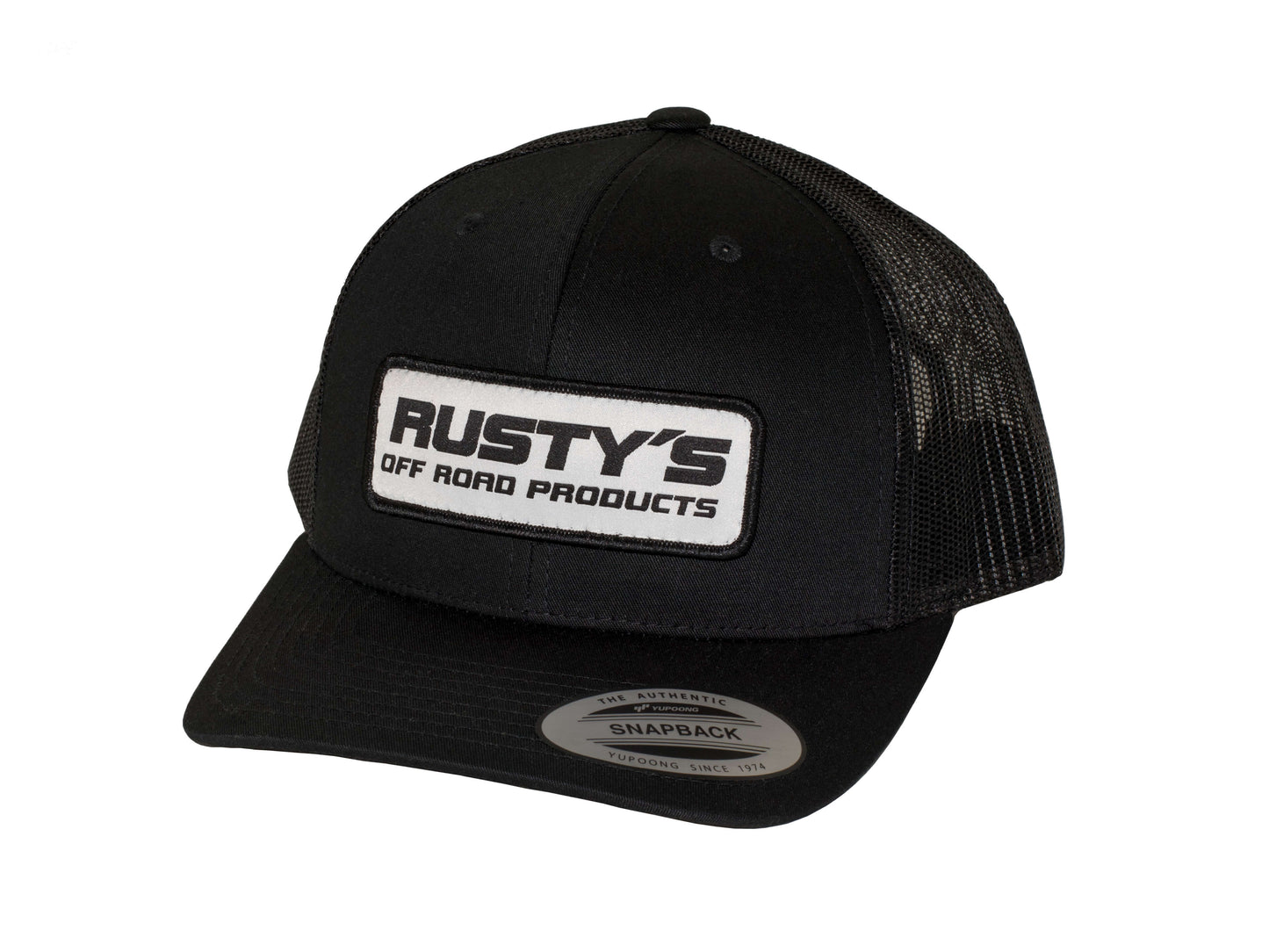 Rusty's Black Snapback Patch Logo Hat