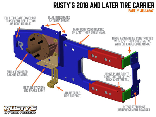 Rusty's Tire Carrier - 2018 and Later JL Wrangler